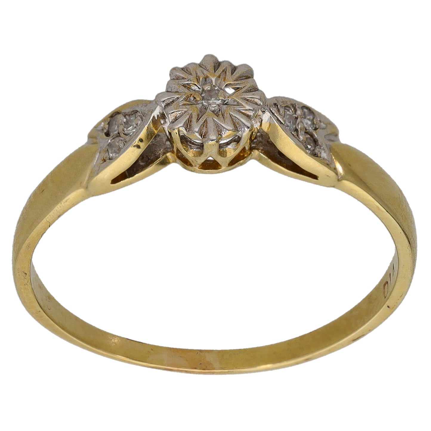9ct Gold 0.04ct Diamond Solitaire Ring With Accent Stones Size O