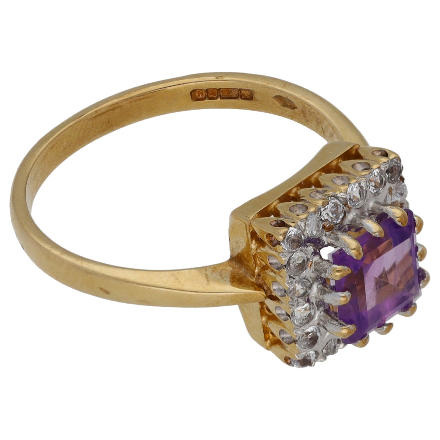 9ct Gold Amethyst & Imitation Gems Dress/Cocktail Ring Size N
