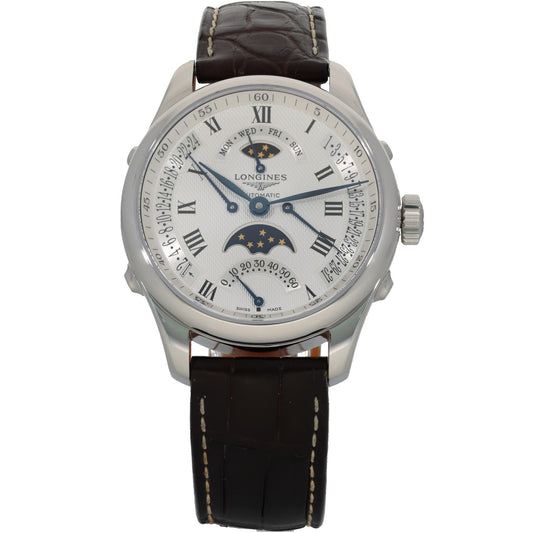Longines Master Collection Retrograde Moonphase L2.738.4, white dial with brown adged leather strap