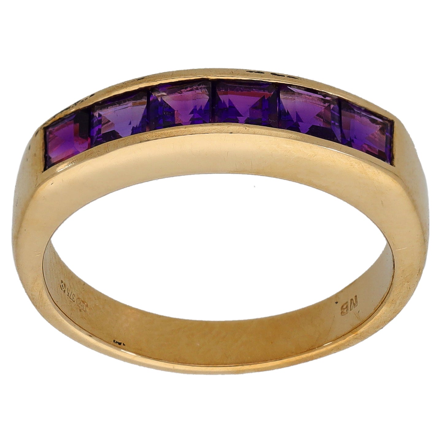 9ct Gold Amethyst Half Eternity Ring Size L