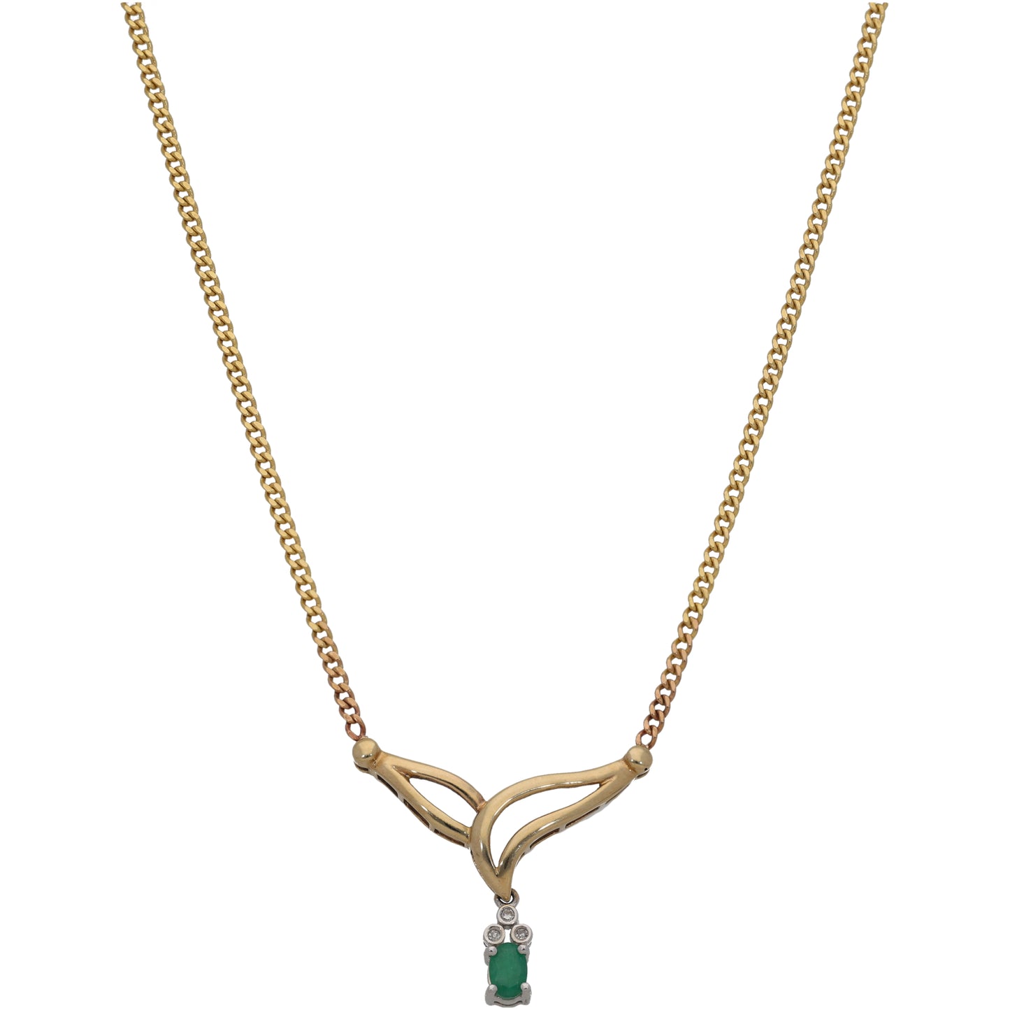 9ct Gold Emerald & 0.06ct Diamond Fancy Necklace 18"