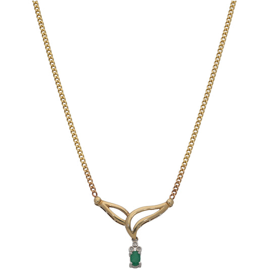 9ct Gold Emerald & 0.06ct Diamond Fancy Necklace 18"