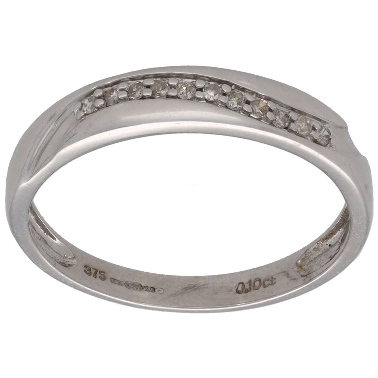 9ct White Gold 0.11ct Diamond Patterned Wedding Ring Size S