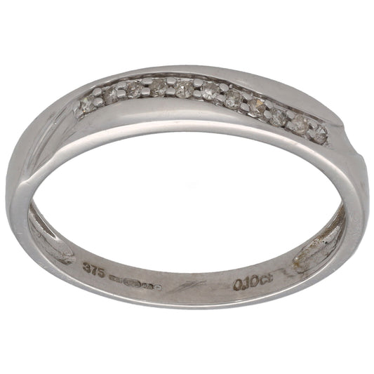 9ct White Gold 0.11ct Diamond Patterned Wedding Ring Size S