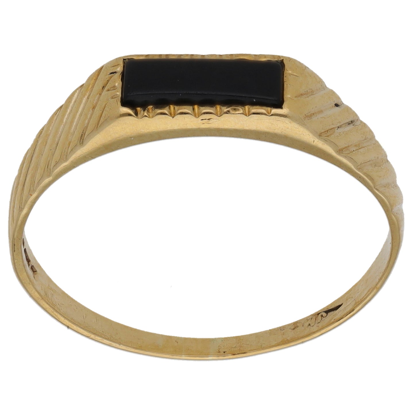 9ct Gold Onyx Patterned Single Stone Signet Ring Size R