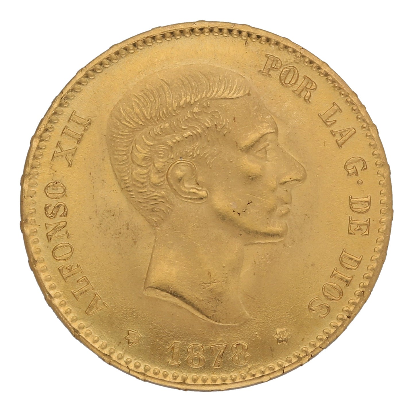 22ct Gold Spanish 25 Pesatas Coin 1878