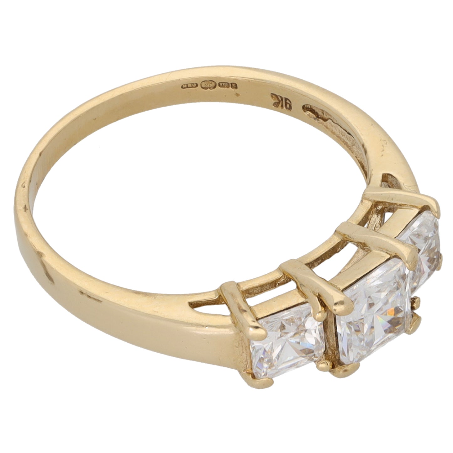 9ct Gold Cubic Zirconia Three Stone Ring Size N