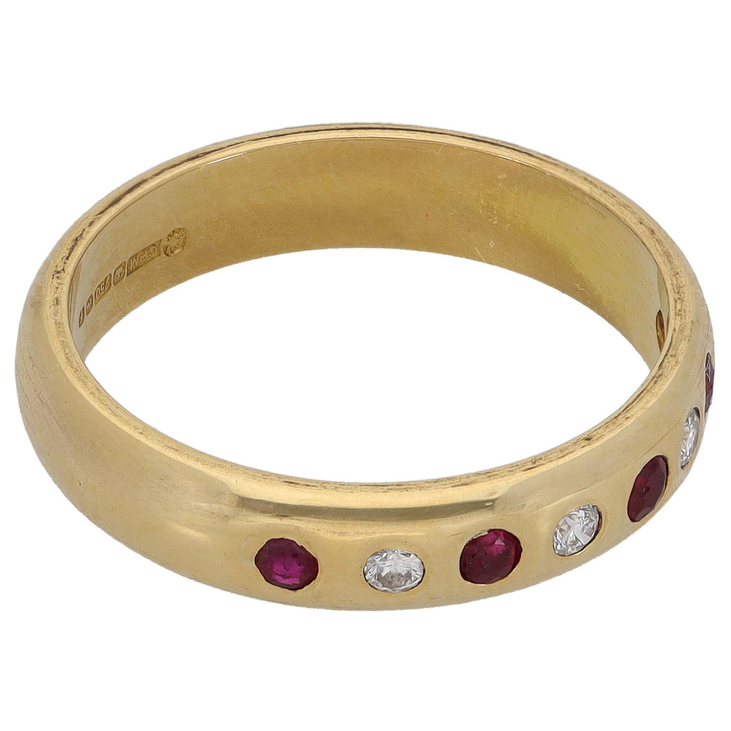 18ct Gold Ruby & 0.08ct Diamond Half Eternity Ring Size M