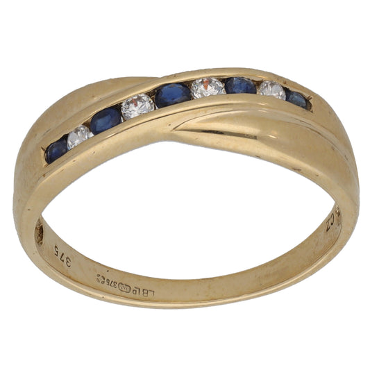 9ct Gold Sapphire & Cubic Zirconia Half Eternity Ring Size P