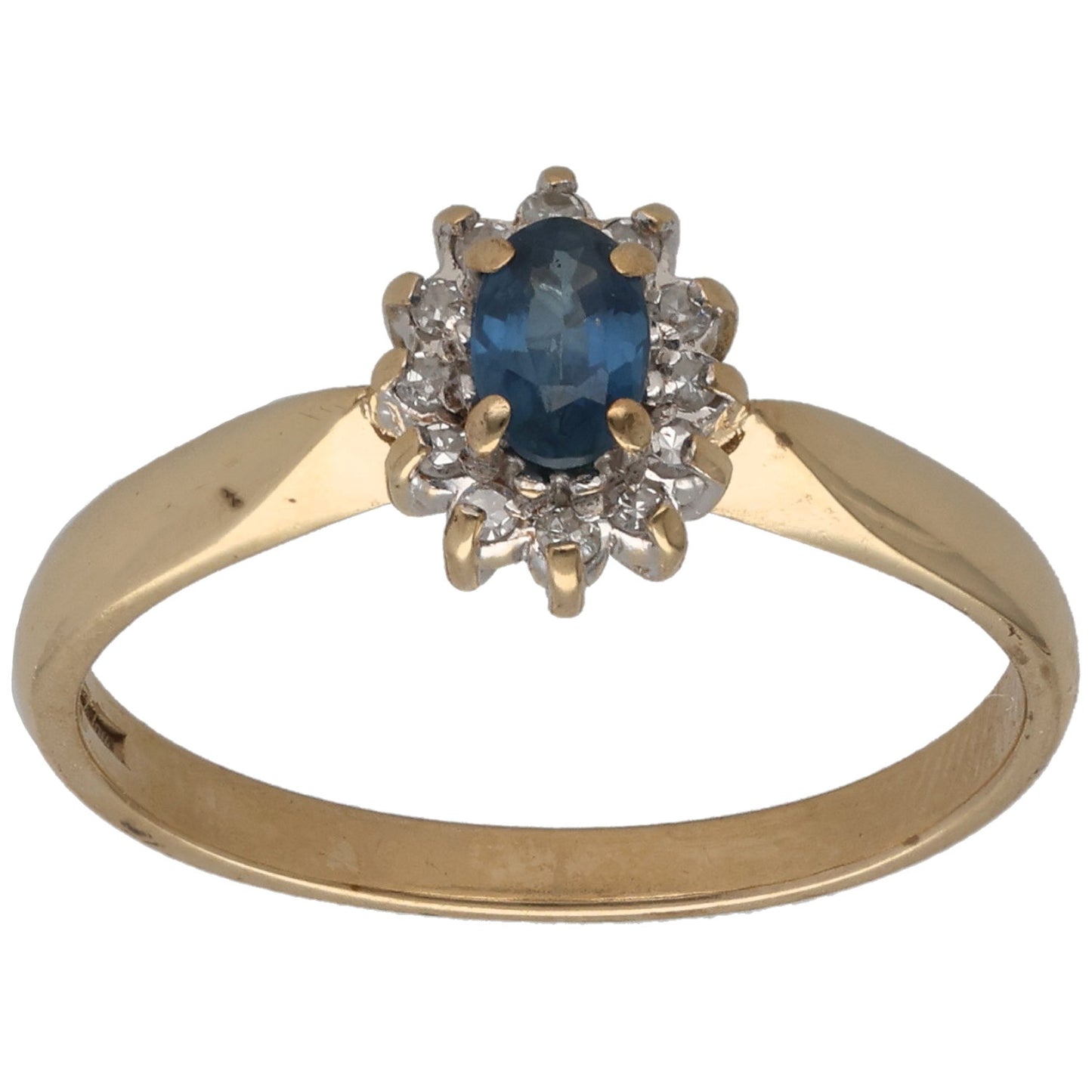 9ct Gold Sapphire & 0.18ct Diamond Cluster Ring Size P