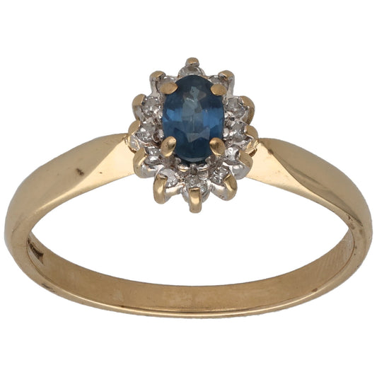 9ct Gold Sapphire & 0.18ct Diamond Cluster Ring Size P