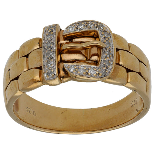9ct Gold 0.24ct Diamond Buckle Ring Size Z+4