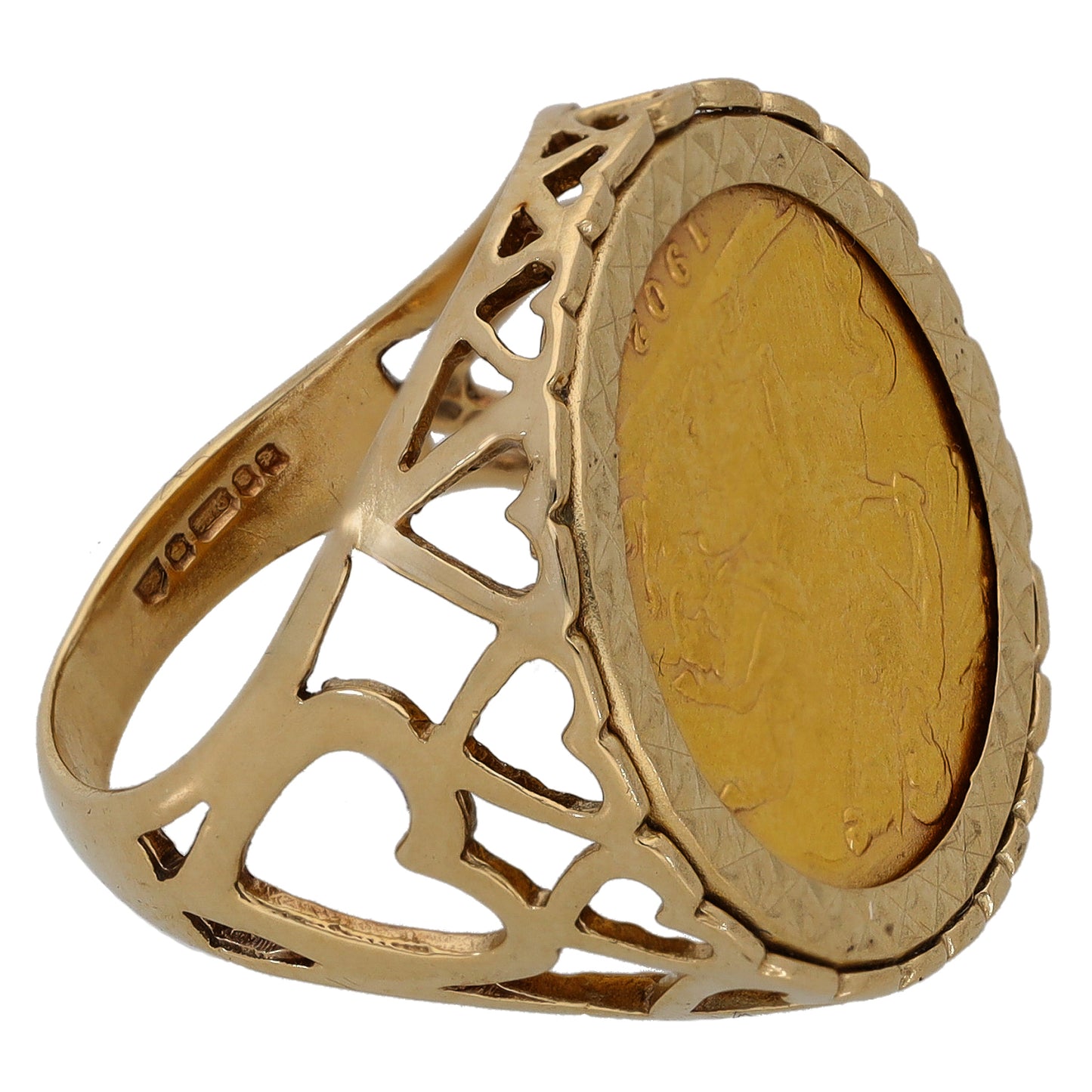 9ct Gold Half Sovereign Coin Ring Size L
