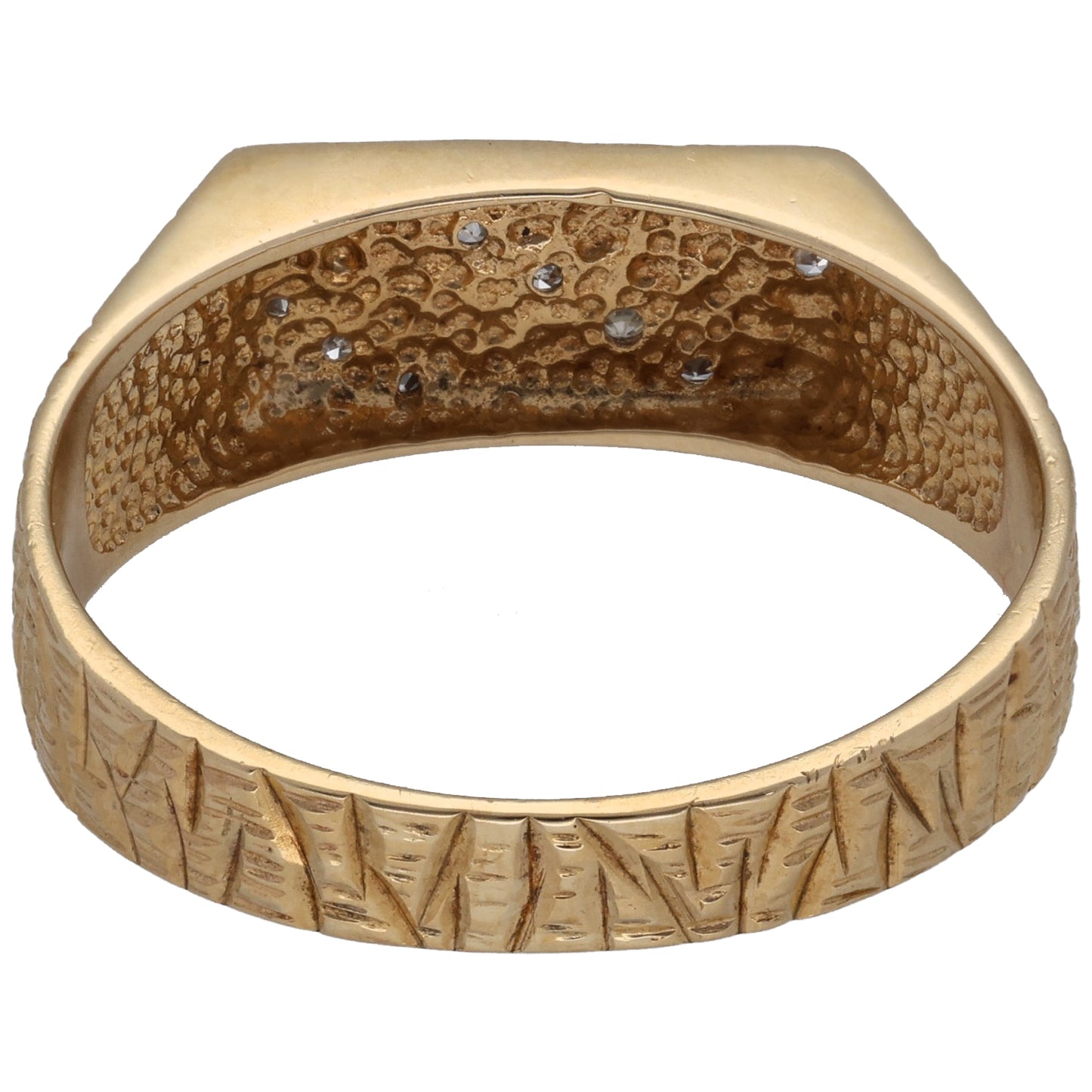 9ct Gold 0.055ct Diamond Patterned Signet Ring Size W