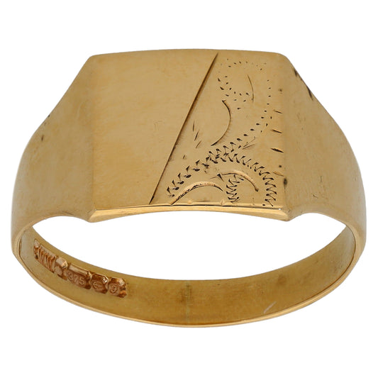 9ct Gold Patterned Signet Ring Size T