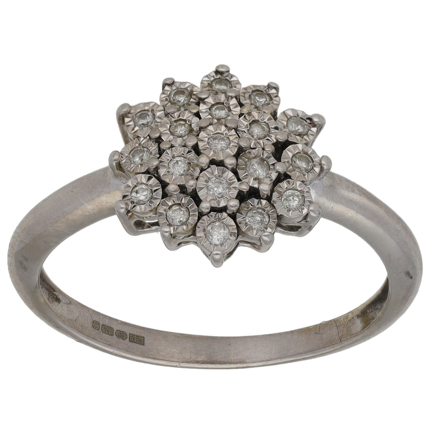 9ct White Gold 0.095ct Diamond Cluster Ring Size N