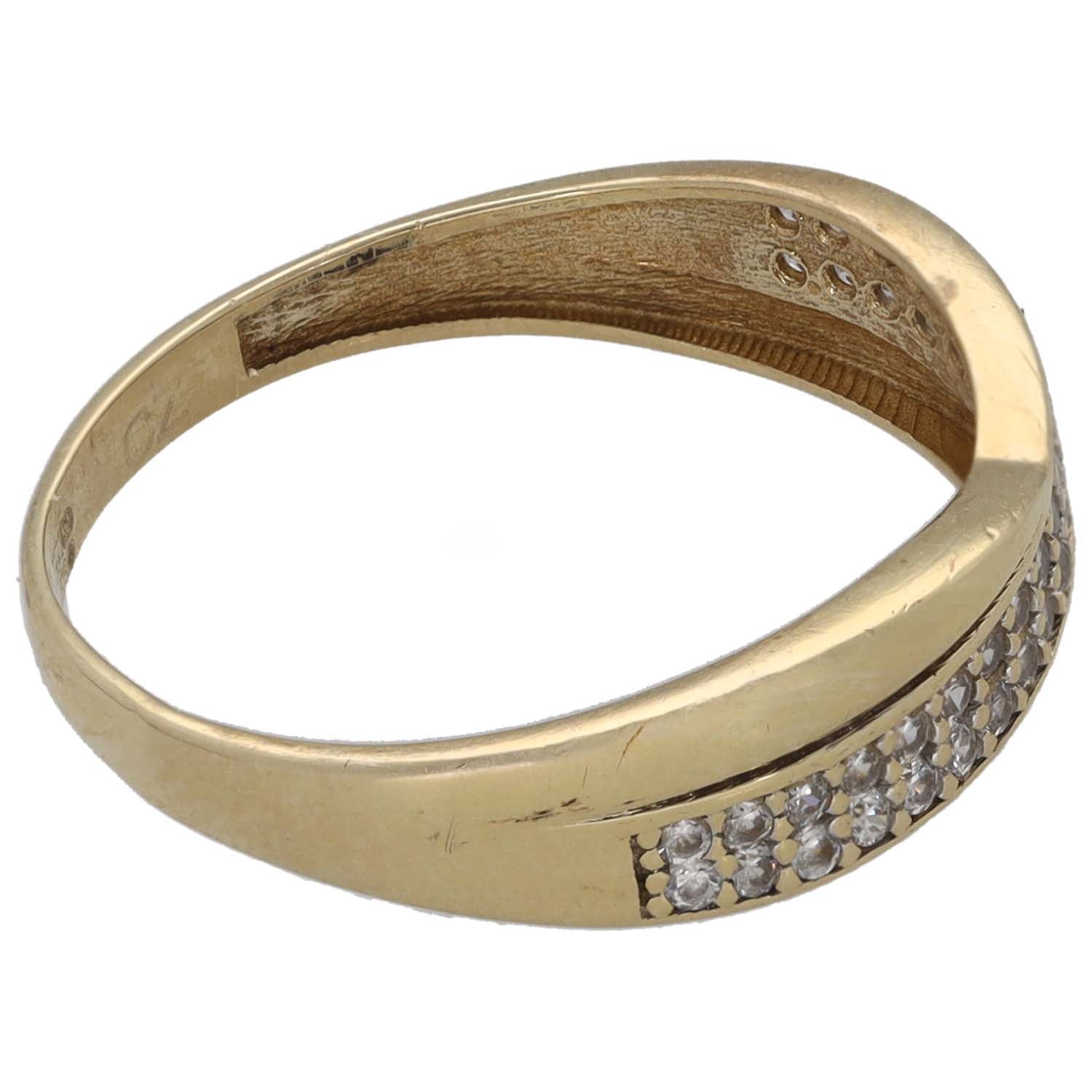 Gold CZ half-eternity ring, stones on lower side, smooth polished profile
