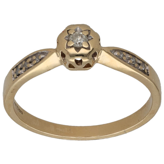 9ct Gold 0.05ct Diamond Solitaire Ring With Accent Stones Size L