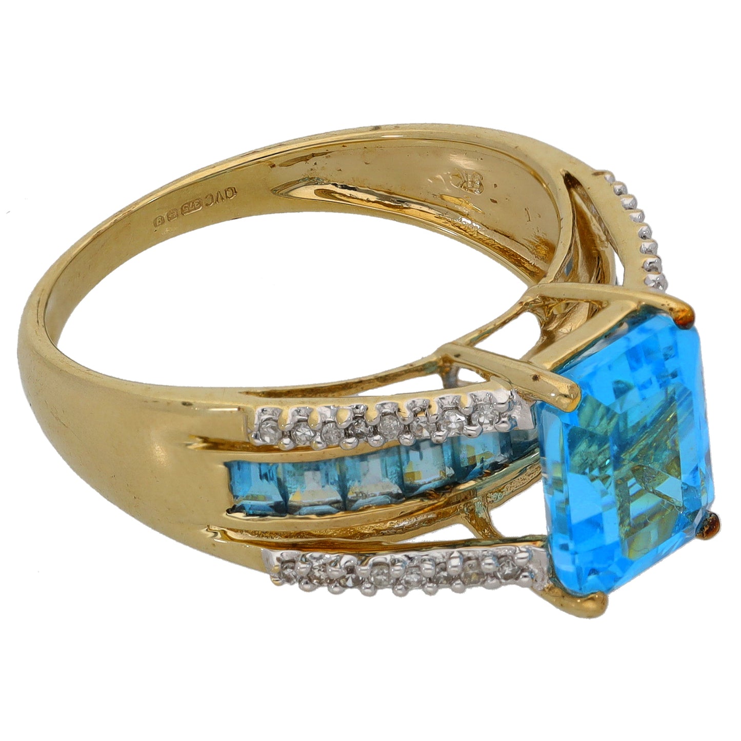 9ct Gold Topaz & 0.16ct Diamond Dress/Cocktail Ring Size P