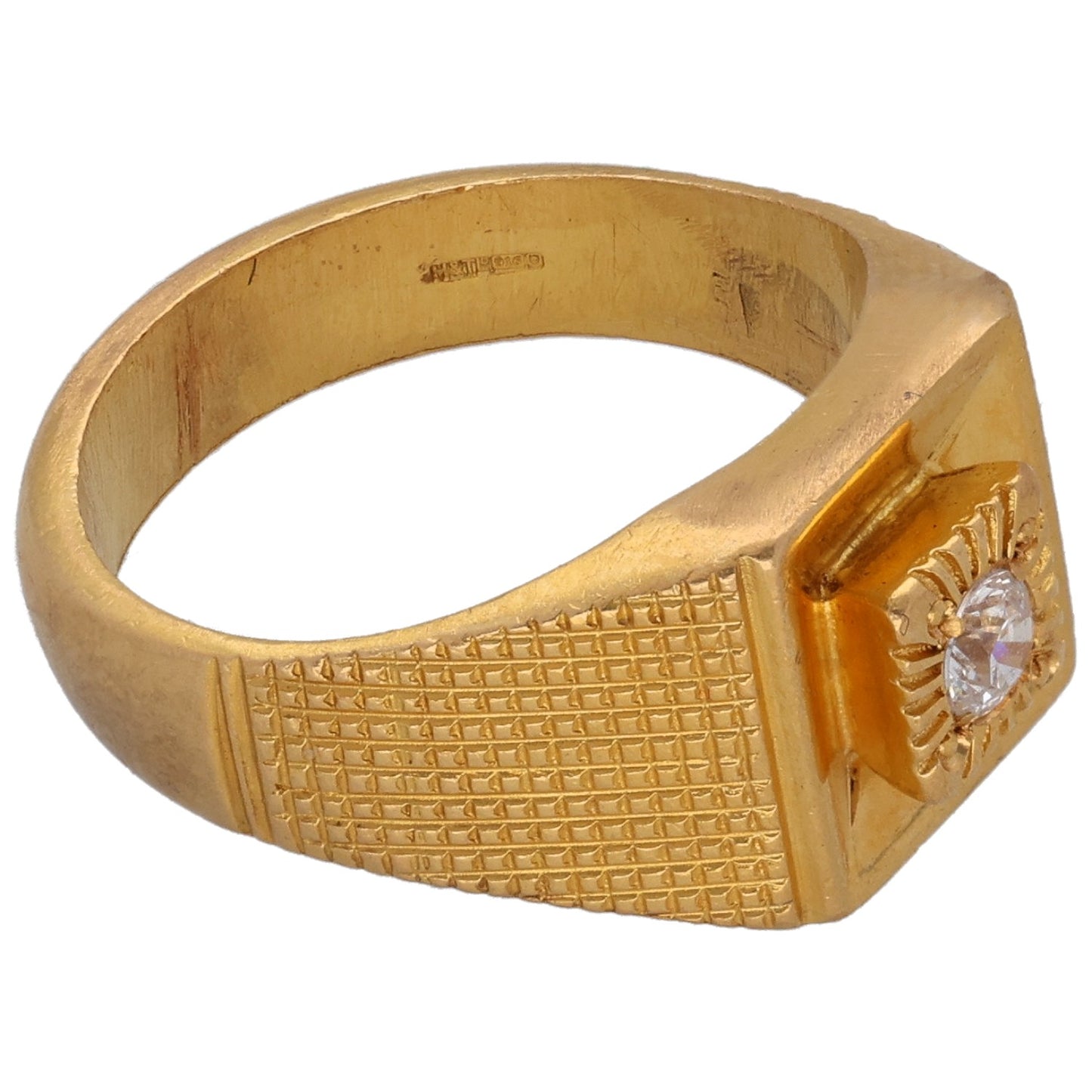 22ct Gold Cubic Zirconia Patterned Signet Ring Size T