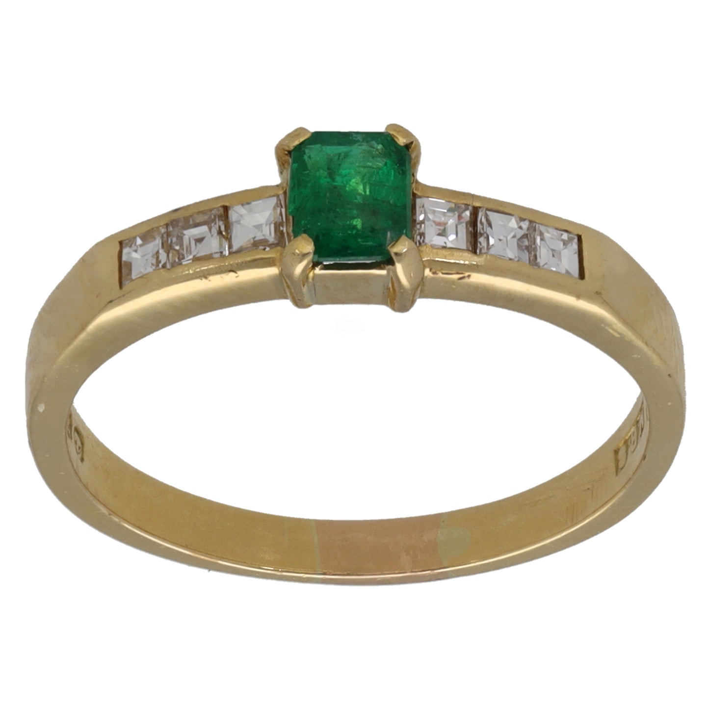 18ct Gold Emerald & 0.18ct Diamond Single Stone Ring With Accents Size L