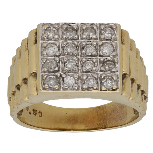 9ct Gold 0.50ct Diamond Patterned Signet Ring Size S