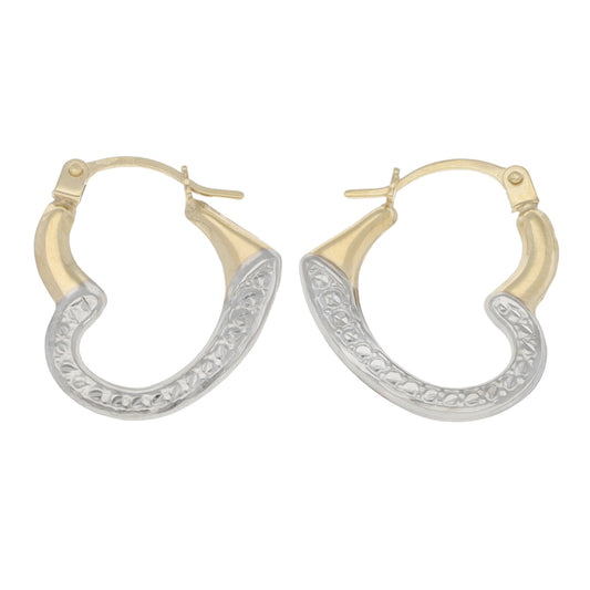 New 9ct Bi-Colour Gold Open Heart Earrings