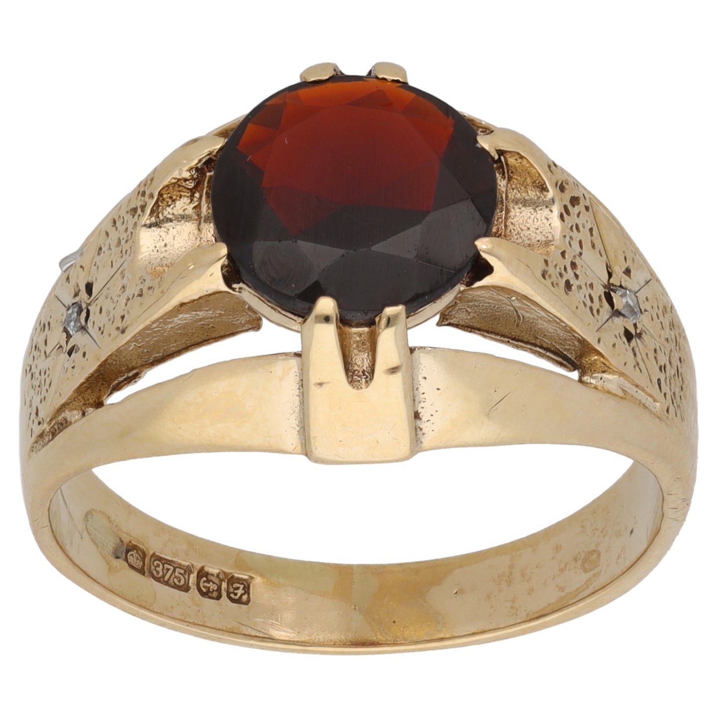 9ct Gold Garnet & 0.02ct Diamond Alternative Ring Size T