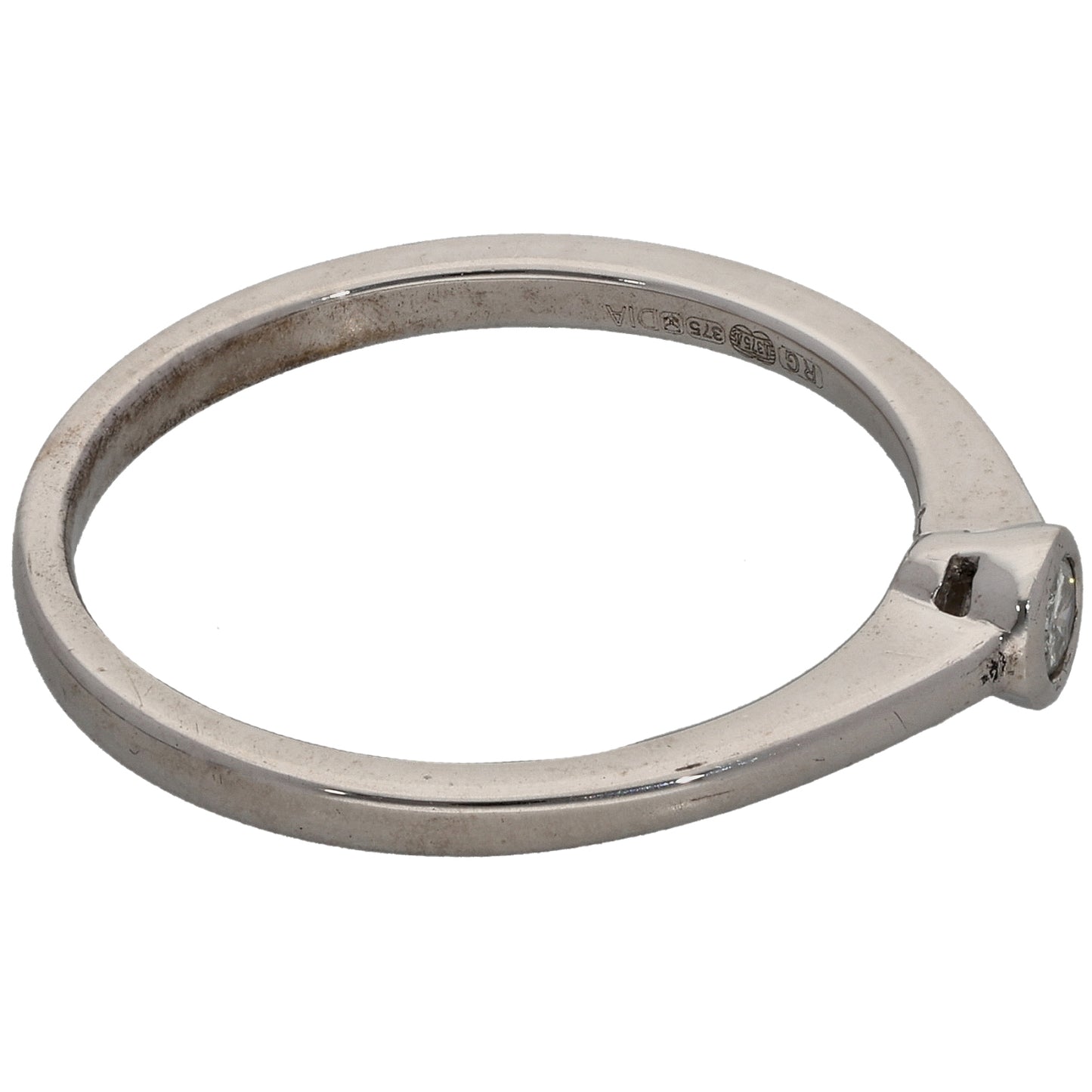 9ct White Gold 0.07ct Round Diamond Solitaire Ring Size O