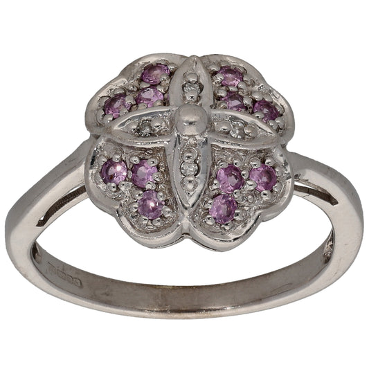 9ct White Gold 0.02ct Diamond & Sapphire Dress/Cocktail Ring Size N