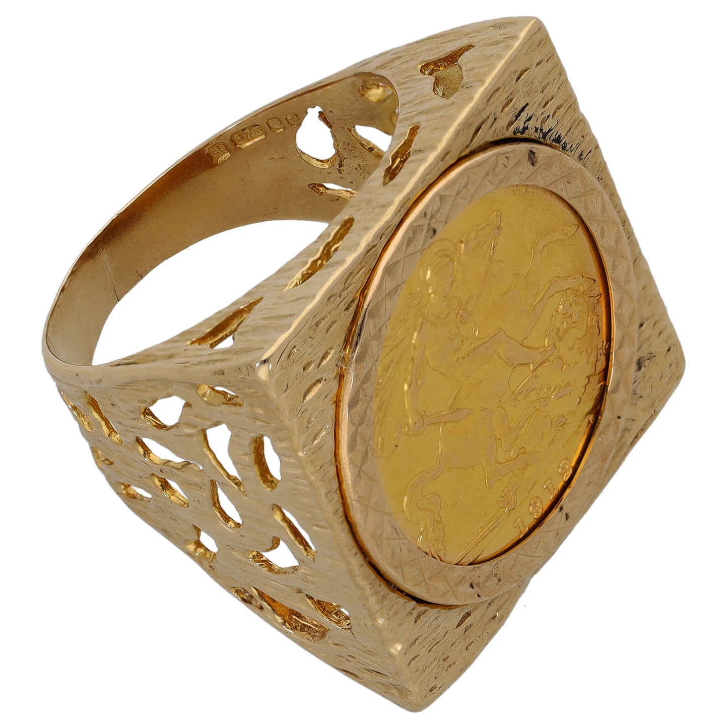 9ct Gold Half Sovereign Coin Ring Size O