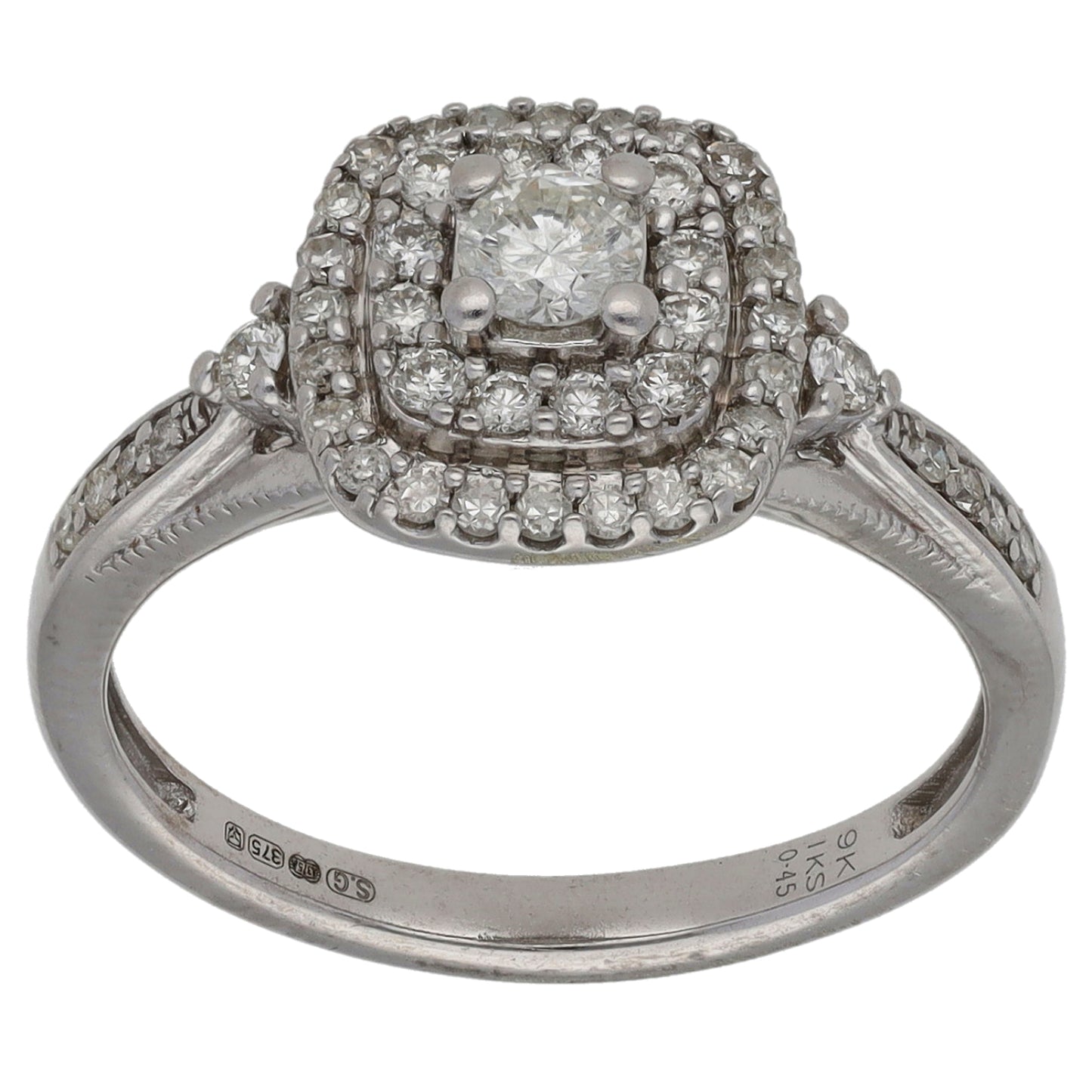 9ct White Gold 0.45ct Diamond Halo Ring Size L