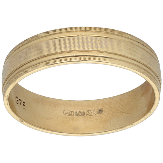 9ct Bi-Colour Gold Patterned Wedding Ring Size U
