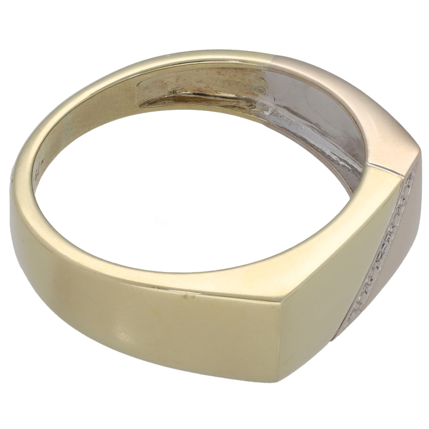 9ct Bicolour Gold 0.005ct Diamond Plain Single Stone Signet Ring Size R