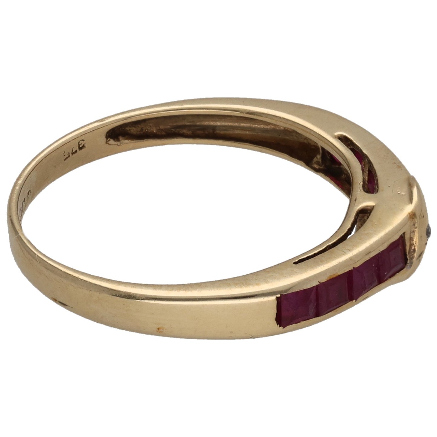 9ct Gold Ruby & 0.005ct Diamond Half Eternity Ring Size L