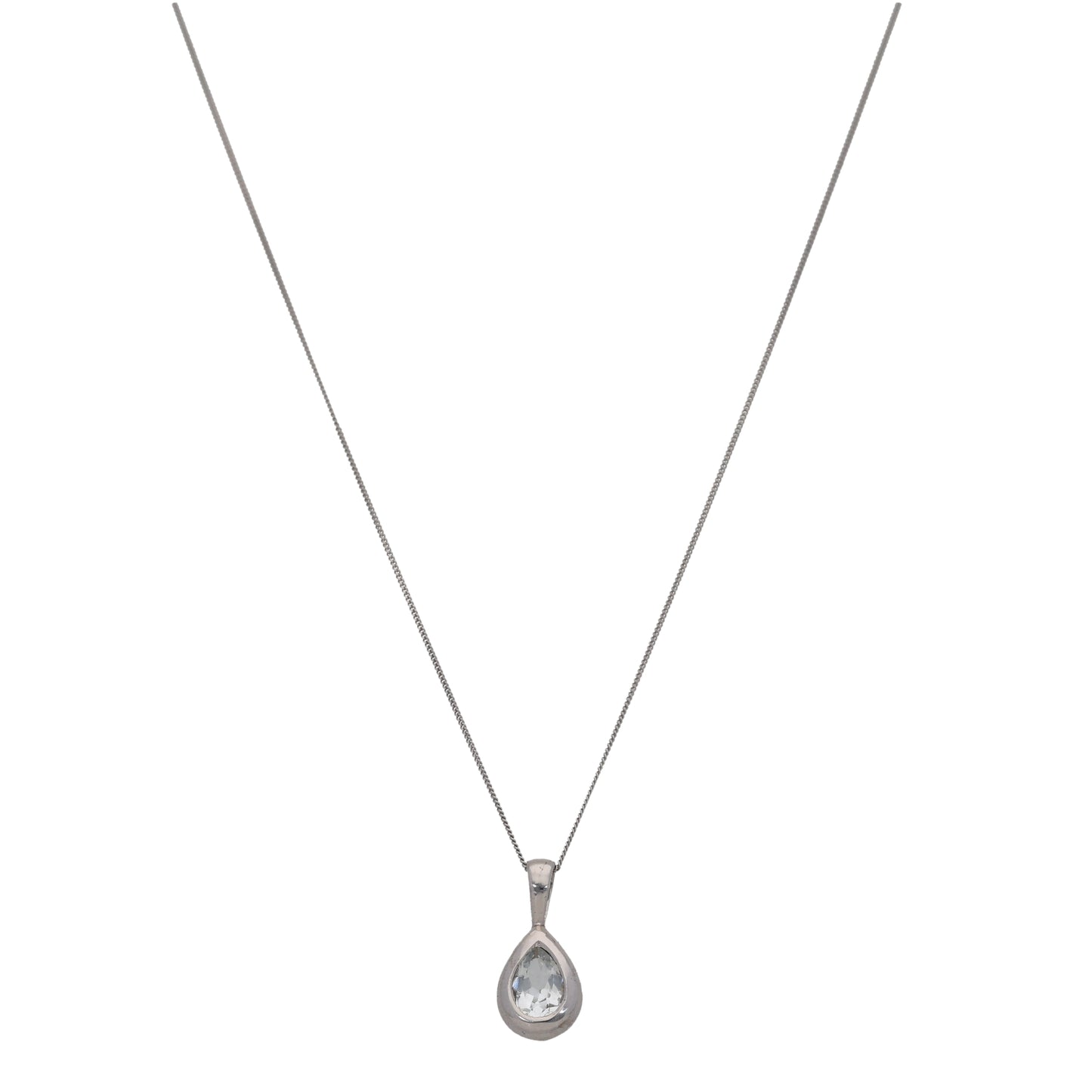 9ct White Gold Aquamarine Single Stone Pendant With Chain