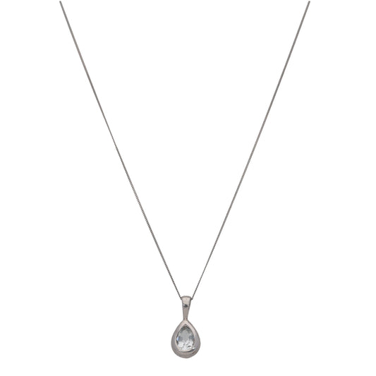 9ct White Gold Aquamarine Single Stone Pendant With Chain