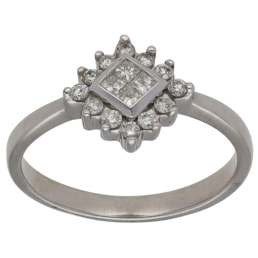 18ct White Gold 0.32ct Diamond Cluster Ring Size Q