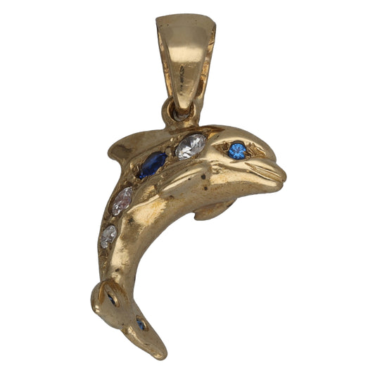 9ct Gold Imitation Gems Dolphin Pendant