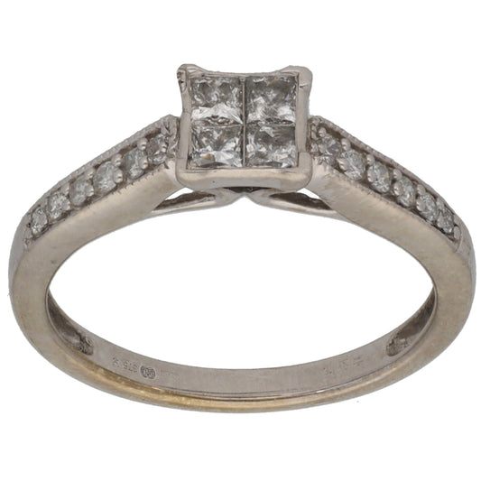 9ct White Gold 0.40ct Diamond Cluster Ring Size L