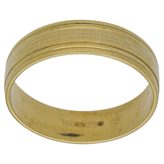 9ct Gold Patterned Wedding Ring Size R
