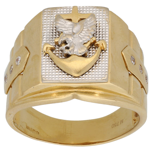18ct Gold Cubic Zirconia Crest/Emblem Signet Ring Size S