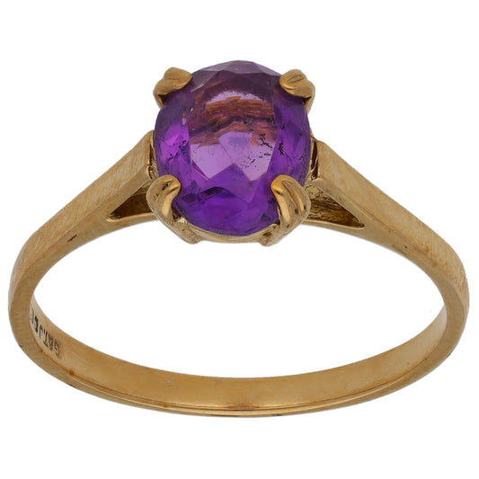 9ct Gold Amethyst Single Stone Ring Size Q