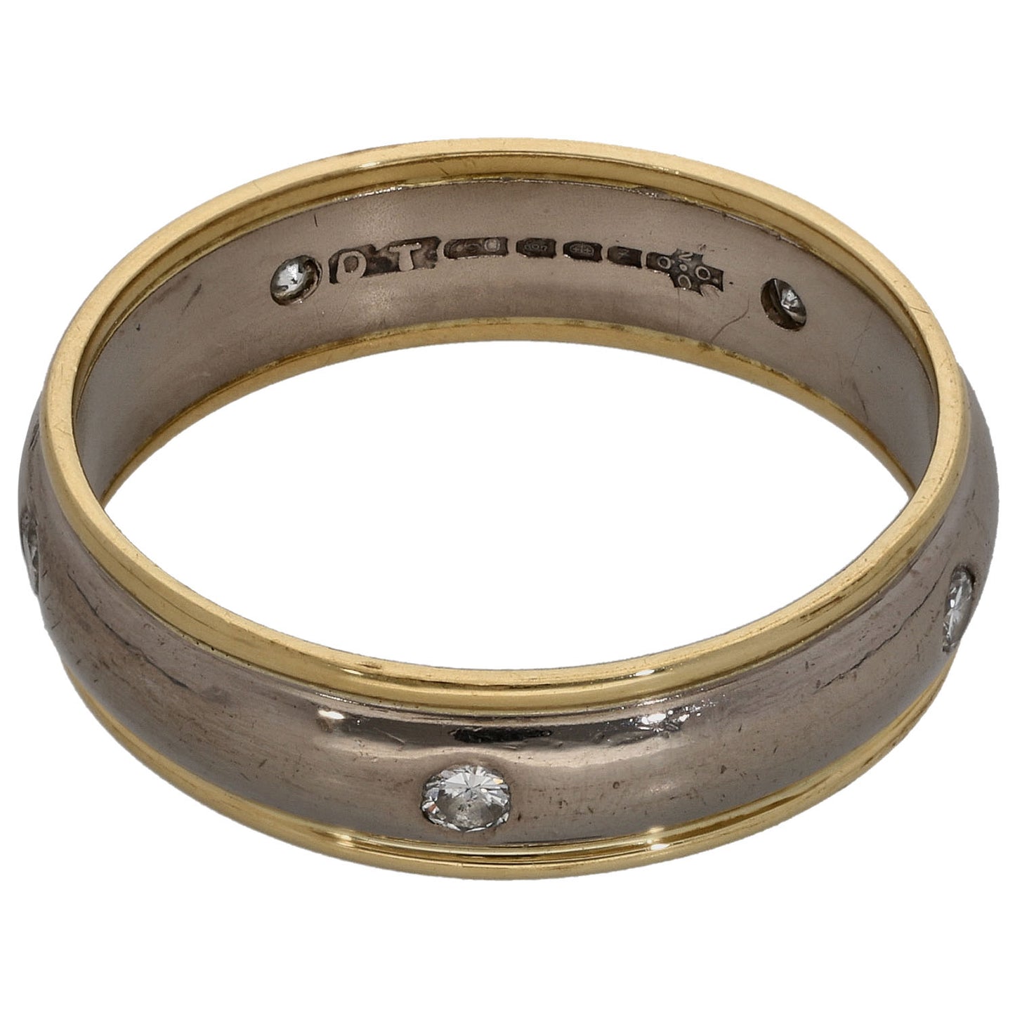 18ct Bi-Colour Gold 0.15ct Diamond Patterned Wedding Ring Size U