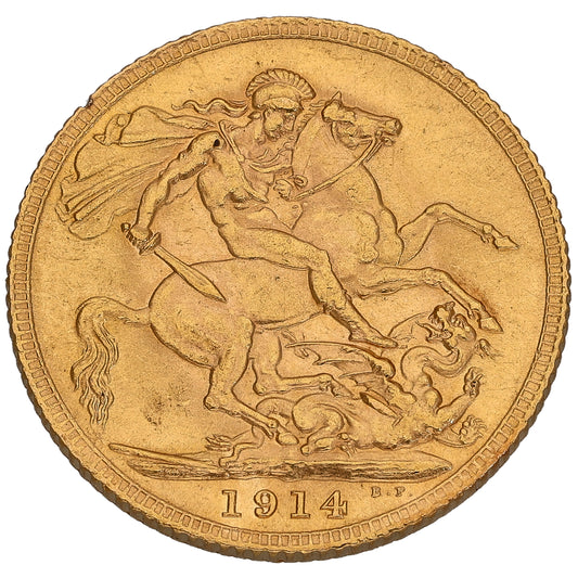 22ct Gold King George V Full Sovereign Coin 1914