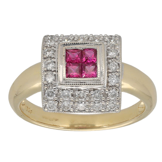 18ct Gold Ruby & 0.26ct Diamond Dress/Cocktail Ring Size N