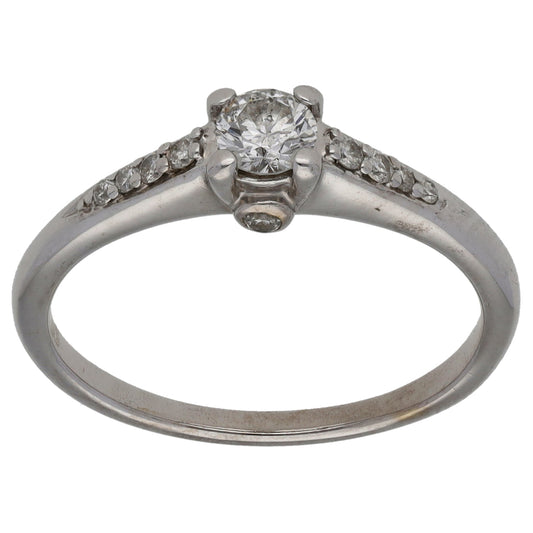 18ct White Gold 0.33ct Diamond Solitaire Ring With Accent Stones Size M