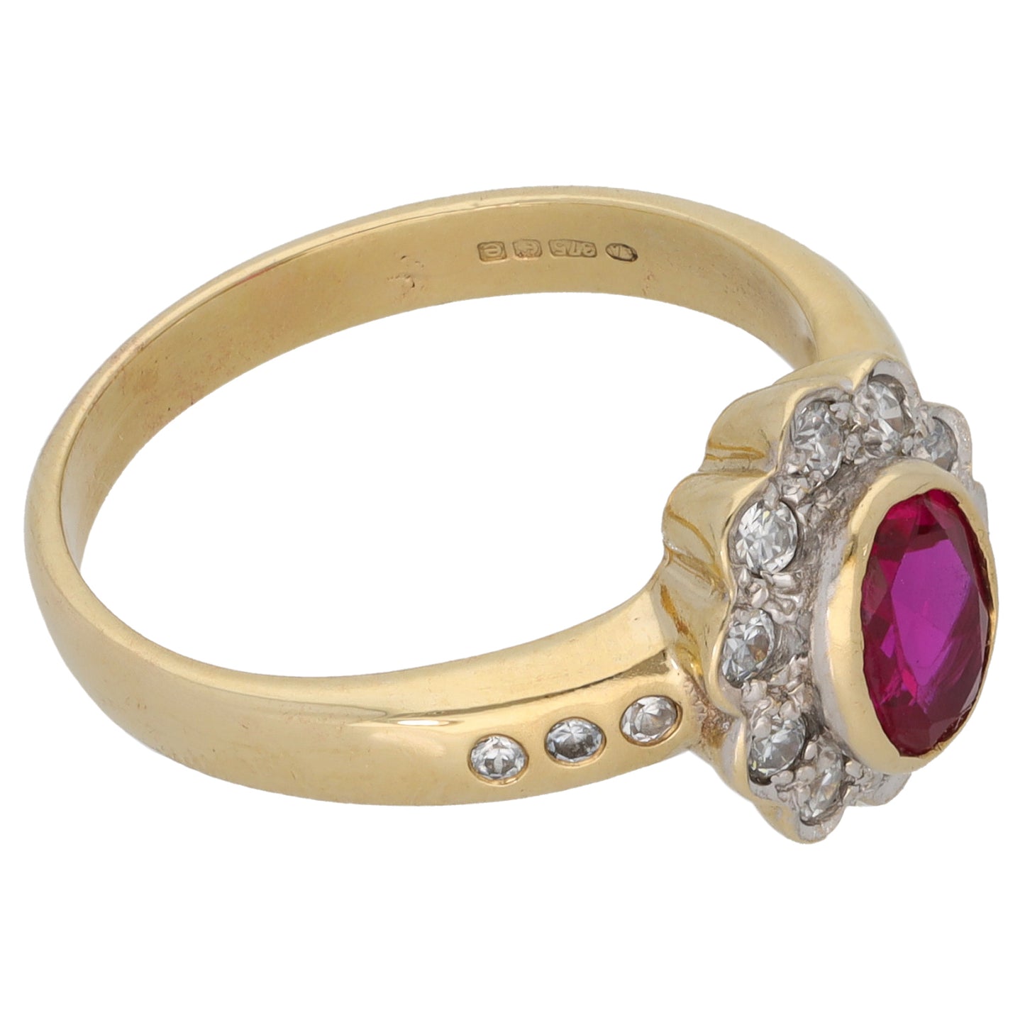 9ct Gold Ruby & Cubic Zirconia Dress/Cocktail Ring Size P