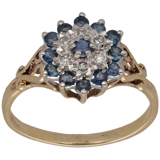 9ct Bicolour Gold Sapphire & 0.03ct Diamond Dress/Cocktail Ring Size P