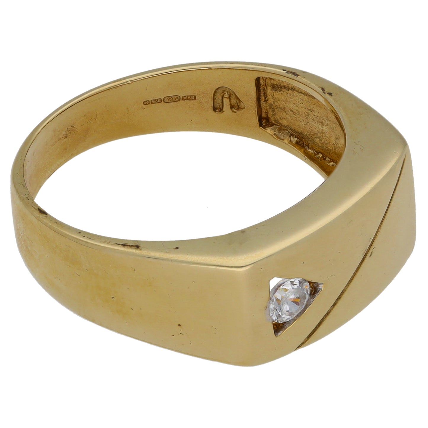 9ct Gold Cubic Zirconia Patterned Signet Ring Size V